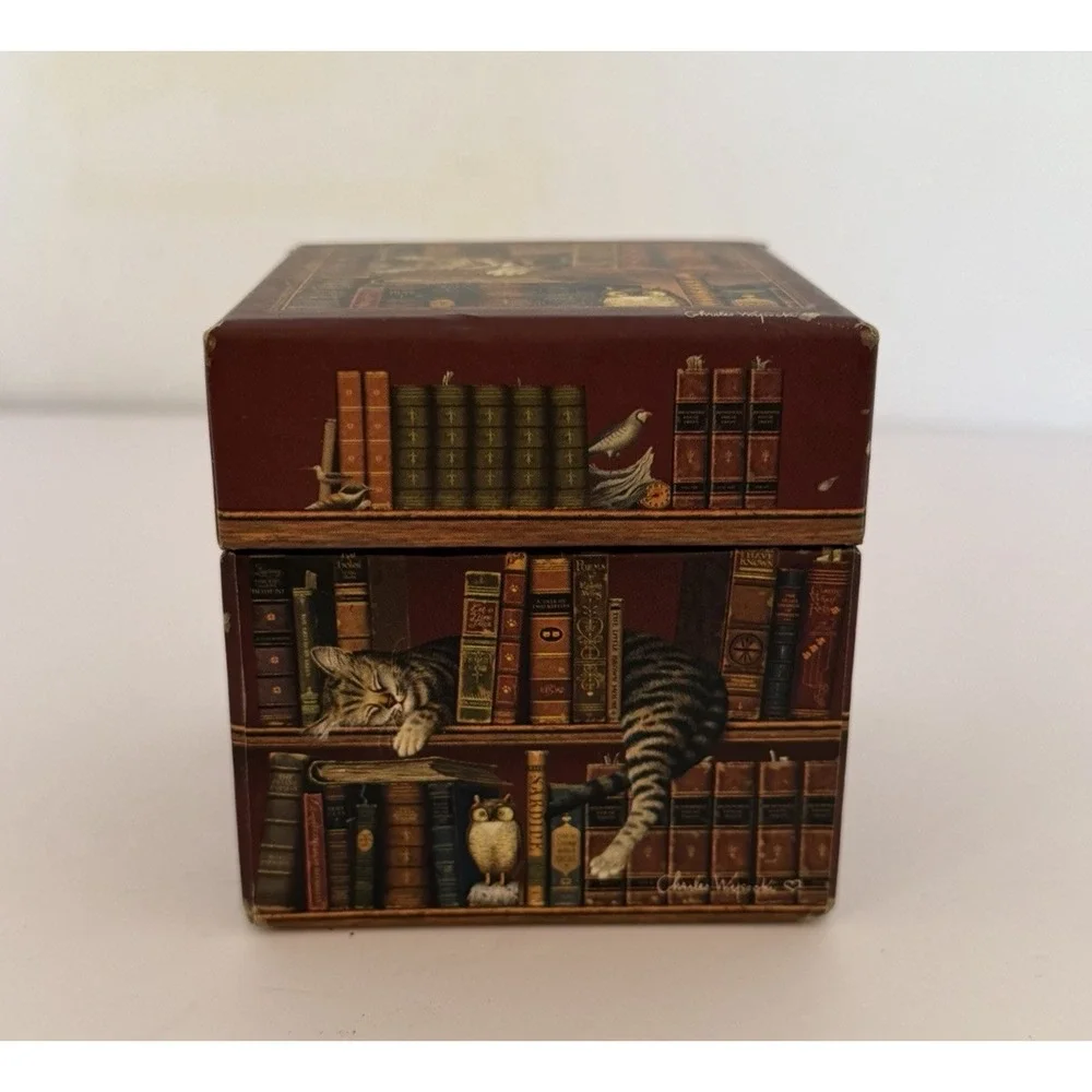 Vintage Frederick The Literate Charles Wysocki Cat Kitten Library Storage Box